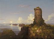 Thomas Cole Romantic Landscape with Ruined Tower oil on canvas